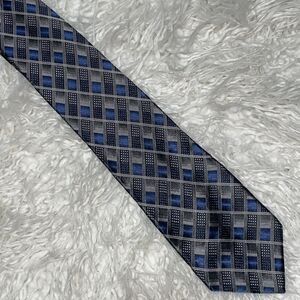 PLATINUM DESIGNS  - 100% SILK NECKTIE - BLUE WITH SILVER AND GRAY ACCENTS